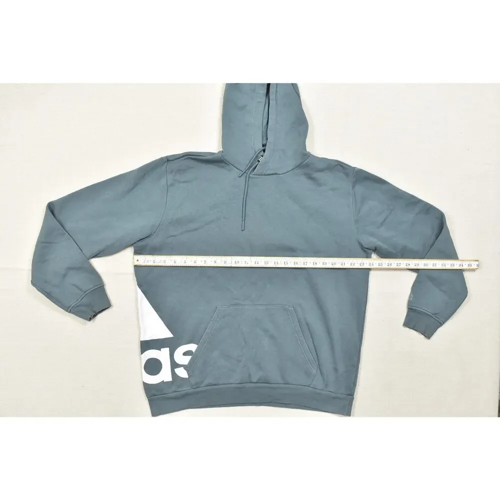 Adidas Men's Size S Blue Hooded Sweatshirt Big Logo Fleece Pullover Hoodie